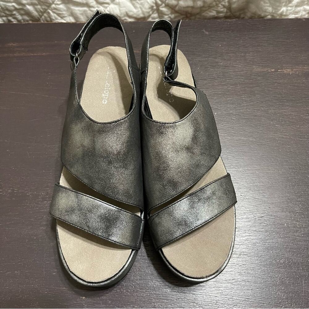 Antelope Pewter Leather Platform Sandals Size 41